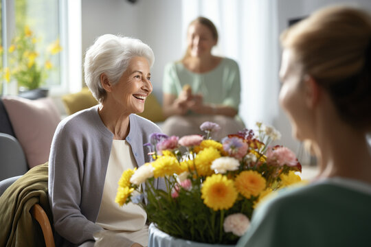 A Comforting End-of-life Care Specialist Providing Support To A Terminally Ill Patient And Their Family In A Serene Hospice Facility.