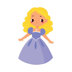 Cute Girl with Golden Hair in Pretty Dress as Fairy Tale Character Vector Illustration