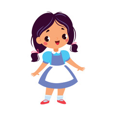 Cute Girl in Pretty Dress with Apron as Fairy Tale Character Vector Illustration