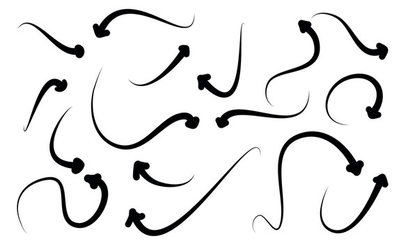 Vector curved sketch arrows collection hand drawn vector arrows pointing different directions
