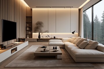 Minimalist interior design with a monochromatic color palette, contemporary home decor