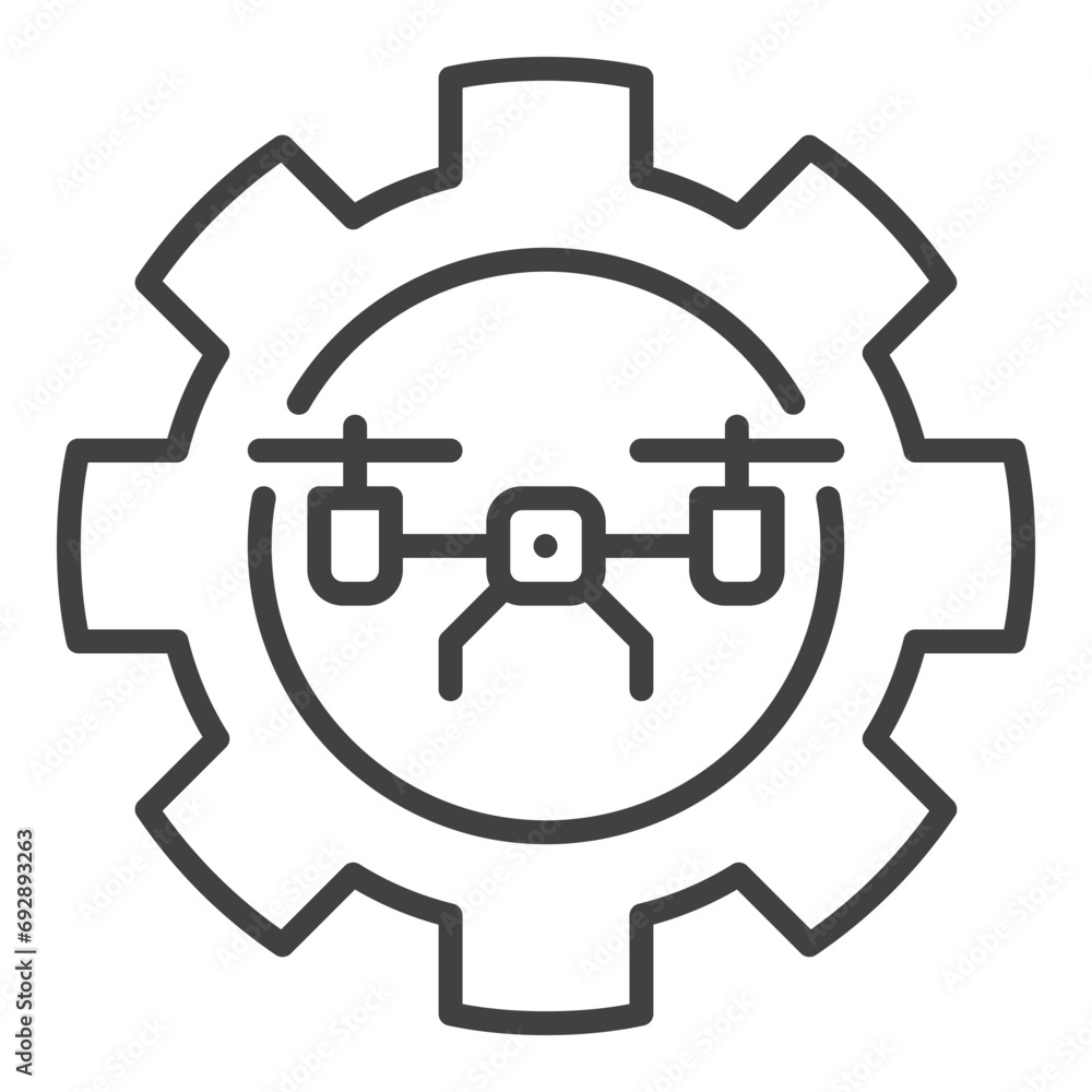 Poster drone inside cog wheel vector quadcopter configuration outline icon