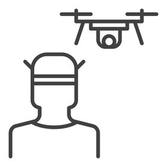 FPV Drone and Man vector Quadcopter concept linear icon