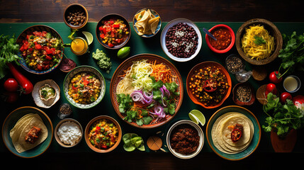 Mexican Fiesta, A Variety of Flavors at the Table, Featuring Delectable Snacks, Fresh Fruits, and Spices