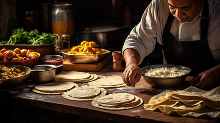 Crafting Tortilla, A Chef's Skillful Hands at Work in the Traditional Kitchen
