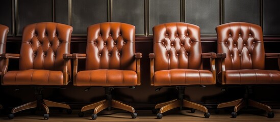 Leather chairs in the main office meeting room. - obrazy, fototapety, plakaty