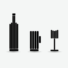 Wine bottle, beer tankard and glass made of black lines