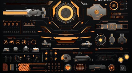 Retro Futuristic Cyberpunk Collection: Geometric Shapes, Infographics, and Graphic Elements on Gray Background - Vector Design
