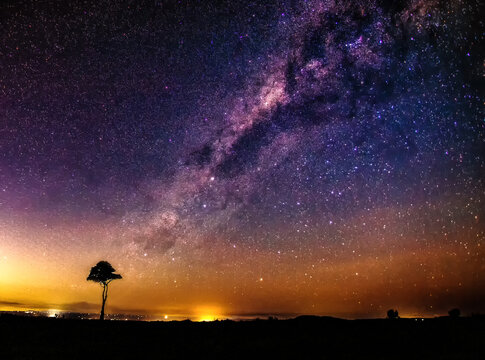 The night view of the One Tree Hill under the Milky Way in Maleny