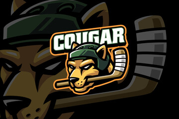cougar hockey mascot logo design for sport and gaming team
