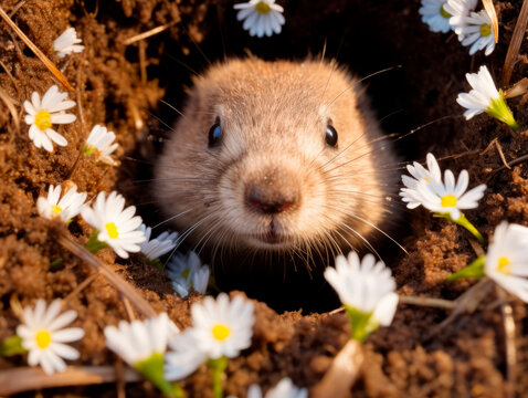 The groundhog came out of his hole. The first snowdrops are blooming next to the hole. Groundhog Day.