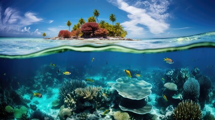 marine atolls coral reefs illustration biodiversity ecosystem, conservation islands, underwater snorkeling marine atolls coral reefs - obrazy, fototapety, plakaty