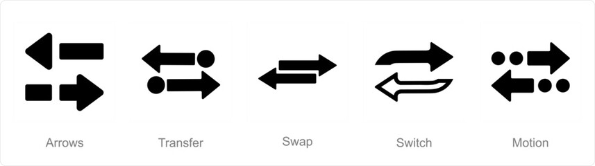 A set of 5 arrows icons as arrows, transfer, swap - obrazy, fototapety, plakaty