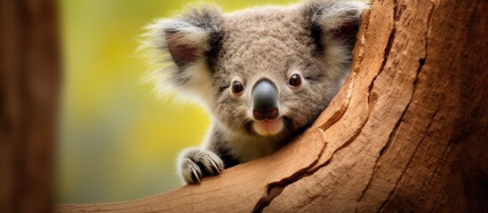Adorable Australian koala baby in a tree.