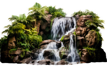 Waterfall on mountain stream isolated on transparent background, png file