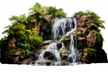 Waterfall on mountain stream isolated on transparent background, png file