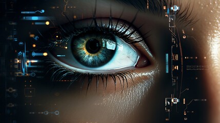 Reflective Cyber Security: Close-up of Eyes and Glasses, Tech Reflection, AI Generative - Stock Image