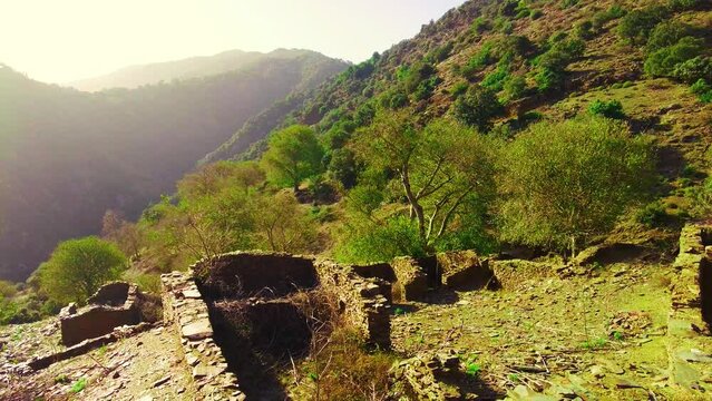the ruins of an old village at the top of the mountain in Algeria