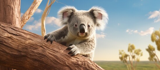 Obraz na płótnie Canvas Koala climbing tree in the Australian outback.