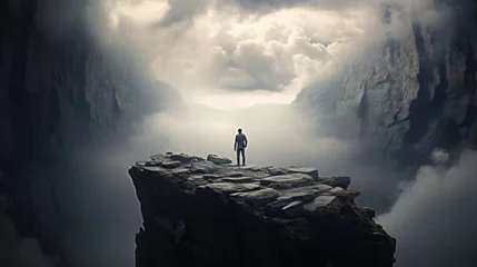  A man standing on a stone cliff © Riya