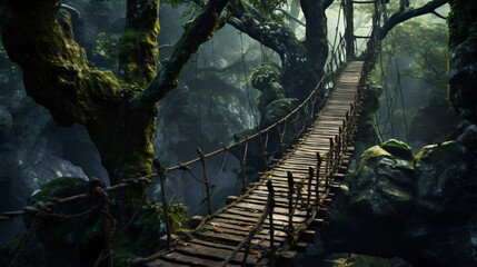 Naklejka premium A rope bridge over a trees