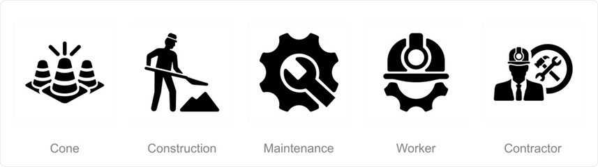 A set of 5 Build icons as cone, construction, maintenance