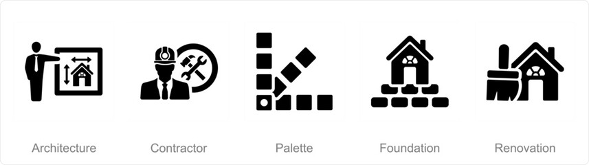 A set of 5 Build icons as architecture, contractor, palette