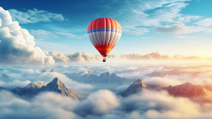 Hot air balloon flying above cloud