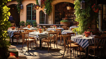 Fototapeta na wymiar Authentic Italian Trattoria, the Perfect Culinary Restaurant with Outdoor Seating