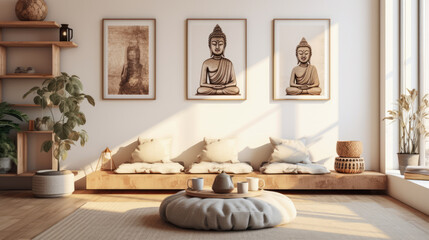 Peaceful meditation room with natural and zen elements