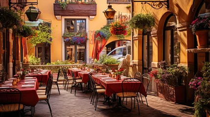 Fotobehang Authentic Italian Trattoria, the Perfect Culinary Restaurant with Outdoor Seating © Magenta Dream