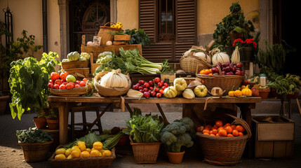 Obraz na płótnie Canvas Colorful Vegetables Await, Showcasing the Bountiful Harvest of Italy's Culinary Riches in Market