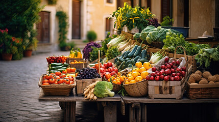 Fototapeta na wymiar Colorful Vegetables Await, Showcasing the Bountiful Harvest of Italy's Culinary Riches in Market