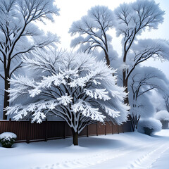 "Nature's Blanket: Trees and Plants Adorned in Snowflake Splendor"