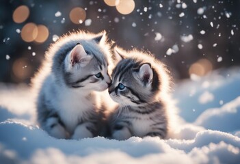 AI generated illustration of tabby kitten in the snow - obrazy, fototapety, plakaty