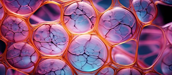 Dye-enhanced microscope image of magnified onion cells. - obrazy, fototapety, plakaty