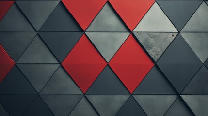 Geometric Precision in Red and Grey Triangles Creating a Striking Architectural Wall Pattern