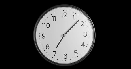 Animation of clock moving fast over black background - Powered by Adobe