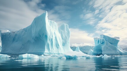 ocean tabular icebergs landscape illustration frozen beauty, pristine blue, nature environment ocean tabular icebergs landscape - obrazy, fototapety, plakaty