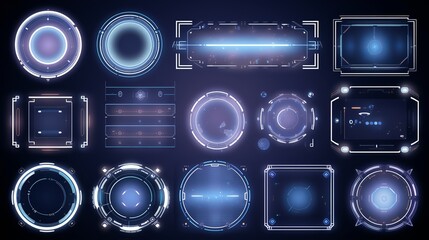 Futuristic Holographic HUD UI Elements Vector Set – High-Tech Bars, Frames, and Icons in Circle and Rectangle Shapes