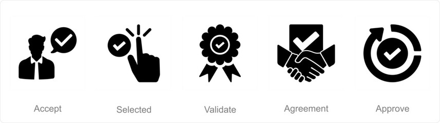A set of 5 Checkmark icons as accept, selected, validate