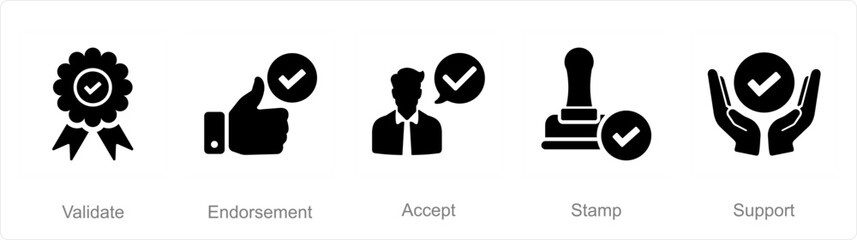 A set of 5 Checkmark icons as validate, endorsement, accept