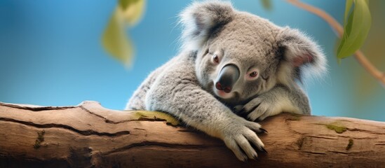 Koala resting on a tree limb.
