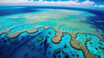 Fototapeta na wymiar biodiversity ribbon reefs landscape illustration vibrant colorful, underwater ecosystem, barrier reef biodiversity ribbon reefs landscape