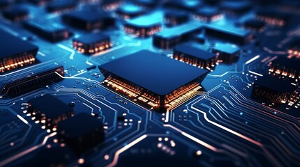 Obraz premium Futuristic Server: Abstract Circuit Board Background - Digital Dynamic Wallpaper, Tech Background - 3D Render