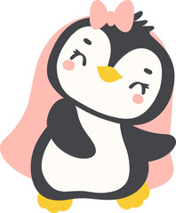 Valentine Penguin bride girl cartoon animal drawing