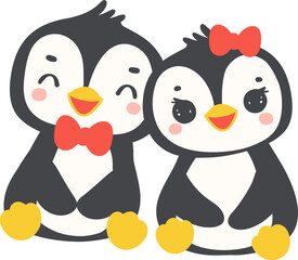 Valentine Penguin couple cartoon animal drawing