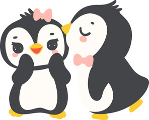 Cute Penguin couple Valentine cartoon animal drawing