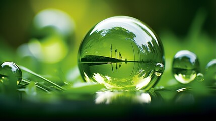 Bubbling Green Hydrogen Water Element with Artificial Reflection – Eco-Friendly Renewable Energy Concept