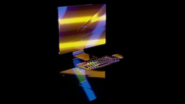 Rendering 3D animation, PC monoblock model on a black background